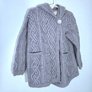 Aran Mor Merino Wool Cardigan Sweater with Hood Size M